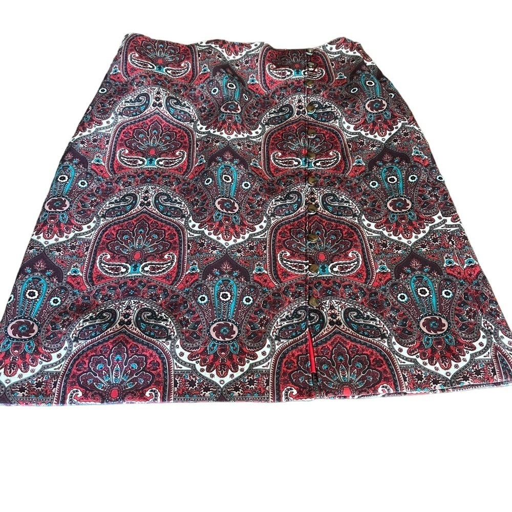 Talbots Women’s Paisley Faux Wrap Button Front Skirt Size 10